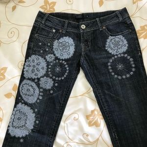 Low Rise Beaded Jeans, Small, Slim, Indigo Blue